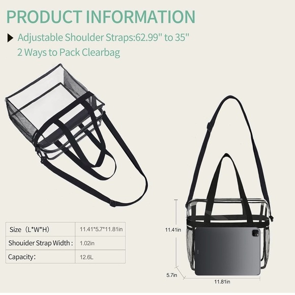 Clear Tote Bag with Black Straps - Picture 5 of 5
